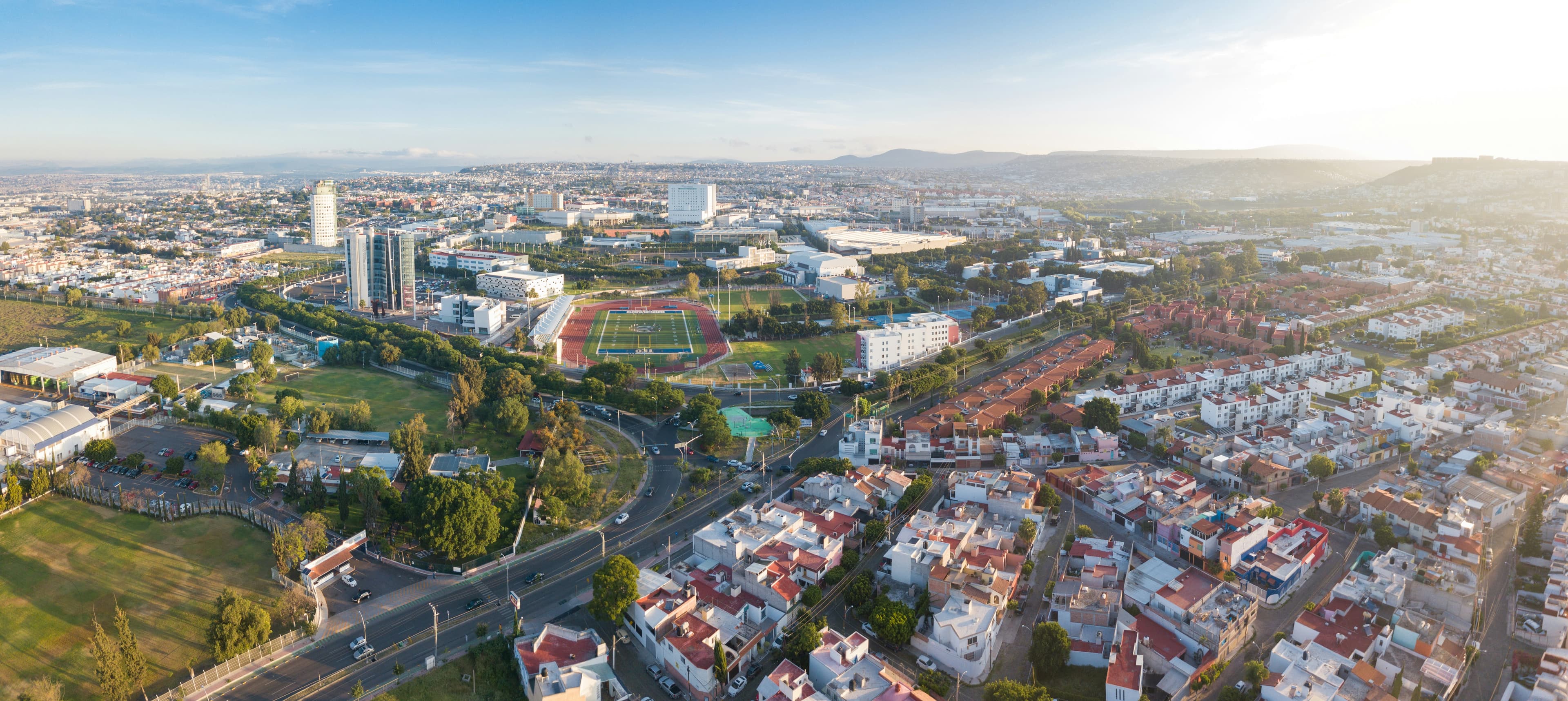 Wide view of Queretaro city and surrounding hills in Mexico